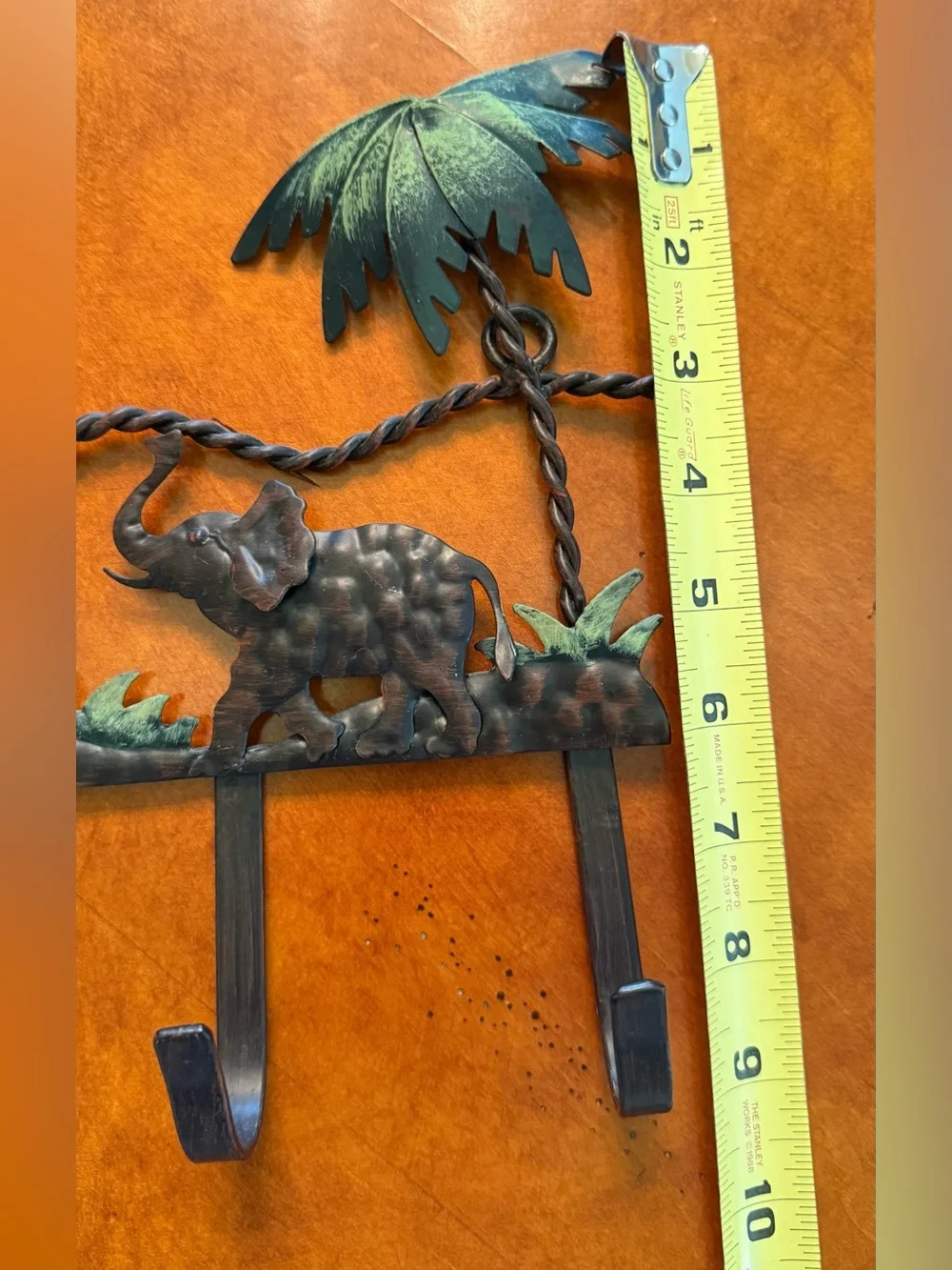 Vintage Style Elephant and Palm Tree Wall Hook Rack - Faux Bronze